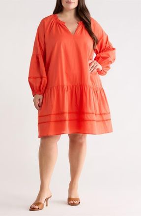 Sugarlips Ivonna Long Sleeve Cotton Shift Dress in Tomato Red at Nordstrom, Size 2X