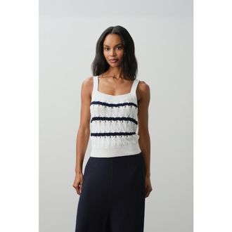 Naked Cashmere Elena Square Neck Tank in Tennis White/club Blue at Nordstrom, Size X-Small