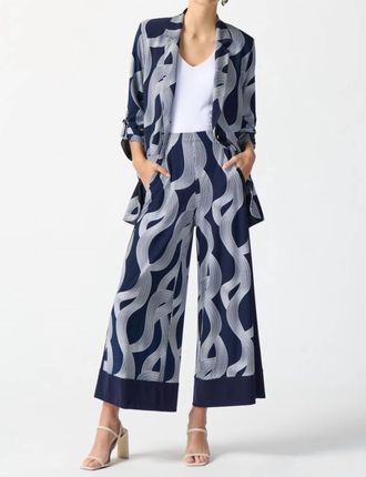 Joseph Ribkoff Silky Knit Abstract Print Boxy Blazer In 2229 - Midnight Blue/vanilla