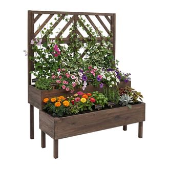 Relaxdays Relaxdays Jardinera Con Celos&iacute;a, 135 X 109 X 62 Cm, Madera, 2 Maceteros, Bancal Elevado, Marr&oacute;n Oscuro