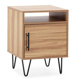 HOMN Mesita de noche 1 puerta color madera, pies met&aacute;licos