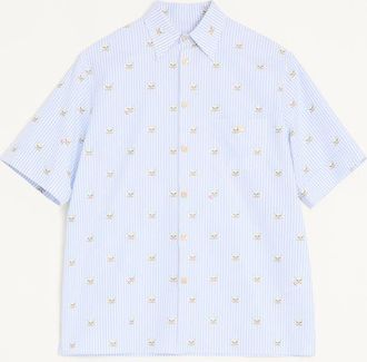 Valentino Camicia Valentino In Cotone Oxford Con Stampa Le Chat De La Maison Uomo AZZURRO/BIANCO 38