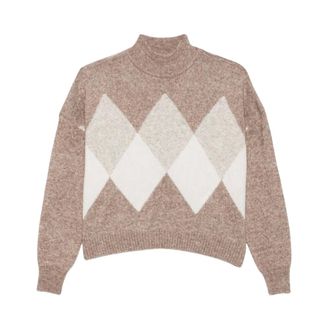 Pennyblack Jersey de cuello alto cropped de rombos - Knitwear - Mujer - Beige - S
