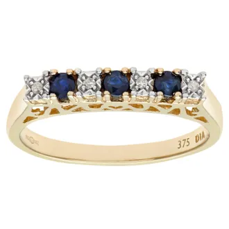 Diamant L'éternel Womens 9ct Yellow Gold Diamond and Sapphire 7 Stone Eternity Ladies Ring - Size M