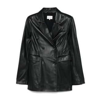 Loulou Studio Jassen, Dames, Zwart, S, Leer, Klassieke leren blazer
