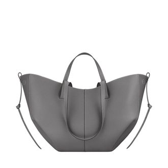 Generic Genuine Leather Womens Tote Bag - Large Capacity Barrel-shaped Commuter Shoulder Bag (Silver gray large [with label])