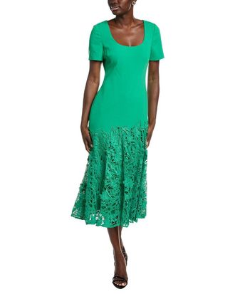 Badgley Mischka Crepe Lace Midi Dress