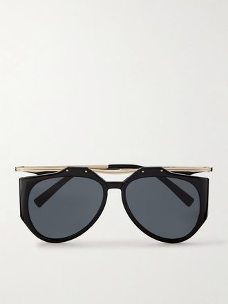 Saint Laurent Eyewear Occhiali Da Sole In Acetato E Metallo Dorato Stile Aviator Amelia - Nero