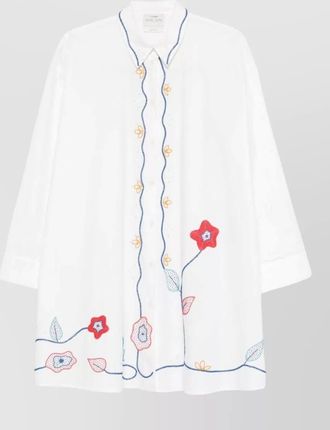 Forte_Forte cotton shirt dress tailored collar floral embroidery