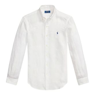 Ralph Lauren Casual Shirts, male, White, Size: 2XL Linen Shirt With Embroidered Logo