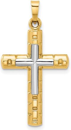 Diamond2Deal 14k Two-tone Gold Textured and Polished Hollow Latin Cross Pendant