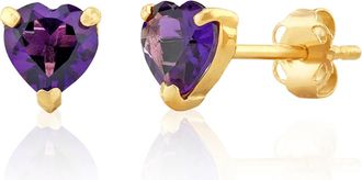 MAX + STONE 925 Sterling Silver 5mm Round Heart Gemstone Hoop Earrings