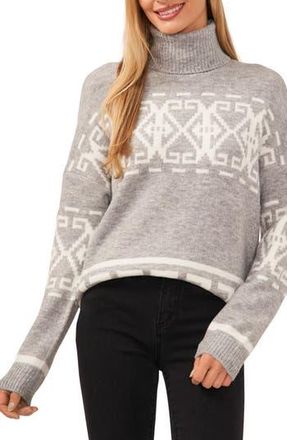 CeCe by Cynthia Steffe Fair Isle Turtleneck Sweater in Lt Hthr Grey at Nordstrom Rack, Size Xx-Large
