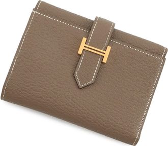 Herm&egrave;s Bearn Etoupe Gray Chevre Myzore Leather Wallet (Tri-Fold) (Pre-Owned)