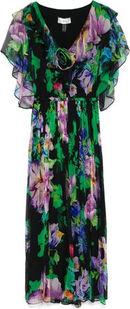 Nissa Abito midi in seta a fiori - Nero