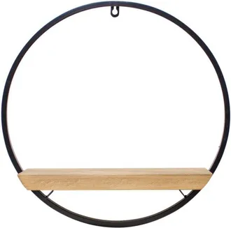 Melrose International Wood Circle Shelf in Metal Frame 17.5D - Brown, Black