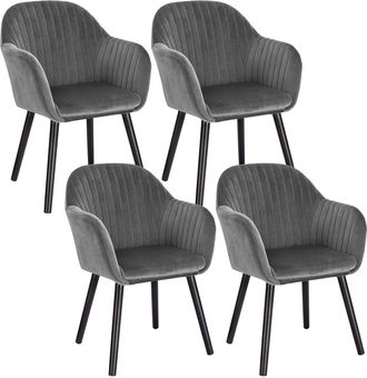 Woltu Woltu - 4x Sillas De Comedor Nordicas Estilo Vintage Juego De 4 Sillas De Cocina Sillas Tapizada Con Reposabrazos En Terciopelo Estructura De Madera S