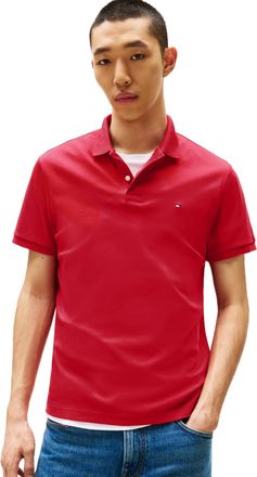 Tommy Hilfiger Mens Short Sleeve Casual Polo Shirts in Regular Fit with Liquid Cotton, Medium Red, XL
