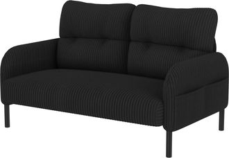 STILVORA Sof&aacute; Recto 2 Plazas En Terciopelo Acanalado Con Respaldo Ergon&oacute;mico Y Bolsillo Lateral, Estructura De Metal, Negro