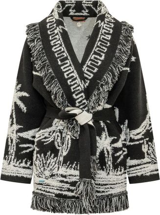 Alanui Black Graphic Shawl Neck Sweater