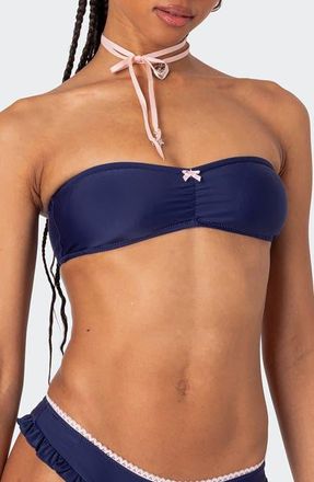 Edikted Maggie Bandeau Bikini Top in Navy at Nordstrom, Size Medium