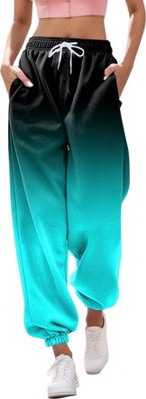 Generic 2025 Trousers Trousers for Women Casual Print Bottom Sweatpants Pockets High Waist Sporty Gym Athletic Fit Jogger Pants (Blue, S)