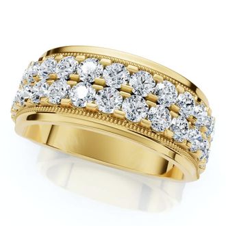 Pompeii3 2Ct Mens Diamond Double Row Wedding Ring Polished Band in White or Yellow Gold