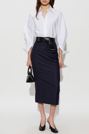 Givenchy Wool Skirt With Back Slit, Womens, Navy Blue
