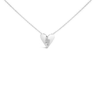 House of Brilliance 925 Sterling Silver Diamond Broken Heart Pendant Necklace in White at Nordstrom
