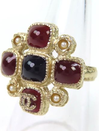 Chanel Gold Black Bordeaux Band Ring (Pre-Owned)