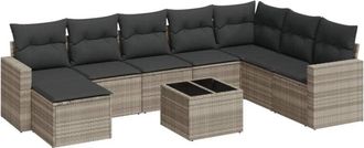 vidaXL Set muebles jardín 9 pzas y cojines ratán sintético gris claro Vidaxl