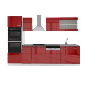 Vicco Mueble De Cocina R-line, Burdeos Brillo Intenso/blanco, 300 Cm Con Armario Alto, Et Antracita