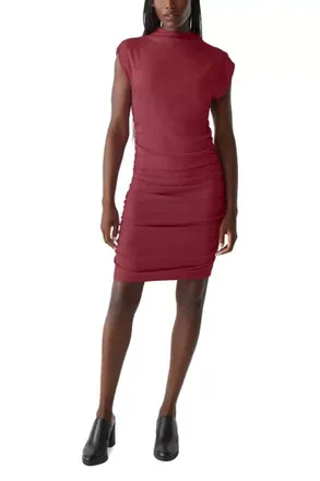 Michael Stars Gia Ribbed Power Shoulder Dress In Carmine