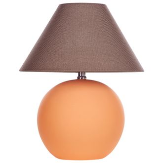 Beliani Beliani - L&aacute;mpara Cer&aacute;mica Base Terracota Mesita De Noche De Luz Con Pantalla De Tela De Lino Forma De Tambor Naranja Limia