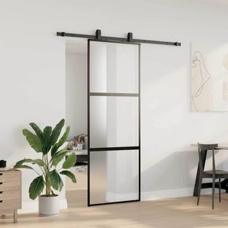 Berkfield Home Sliding Door with Hardware Set Black 76x205 cm Tempered Glass