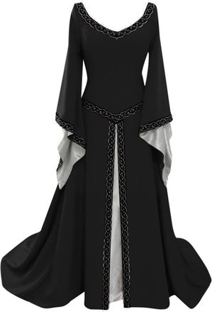 Generic Gothic Dresses for Women UK, Medieval Costume Women Renaissance Dress Plus Size Ladies Vintage V Neck Gothic Cosplay Halloween Witch, Black, L