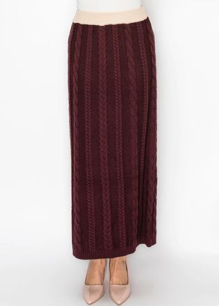 YAL New York Burgundy Cable Knit Skirt with Cream Waistband