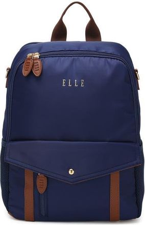 Elle Luxe Journey 18L Twill and Vegan Leather Backpack in Navy at Nordstrom