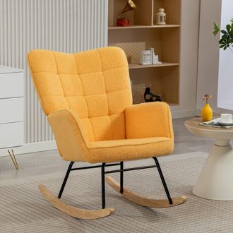 OEM Silla Mecedora De Borreguito Sill&oacute;n Balanc&iacute;n Oscilante 40&deg; Con Patas De Madera De Haya Carga 120 Kg 71x98x101cm Amarillo