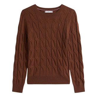 Tommy Hilfiger Jersey de Lana Suave con Cuello Redondo Manga Larga - Knitwear - Mujer - Marr&oacute;n - XS