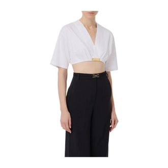 Elisabetta Franchi Blouses, female, White, Size: L Short V-Neck Blouse