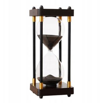 OEM Reloj De Arena Retro De Cristal Y Madera, 60 Minutos, Xxl, 25 X 10 Cm, Negro