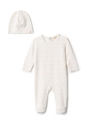 Lola Cherry Print Rib Romper with Hat in Off White at Nordstrom, Size 1M