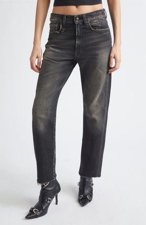 R13 Distressed Fray Hem Stretch Boyfriend Jeans in Abbey Black at Nordstrom, Size 25