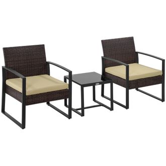 OUTSUNNY 3 Pieces Rattan Patio Bistro Set 2 Chairs Coffee Side Table Set | TJ Hughes