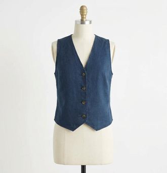 Faherty Monterey Linen Vest In After Midnight