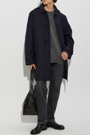 Paul Smith Wool Coat With Detachable Hood, Mens, Navy Blue