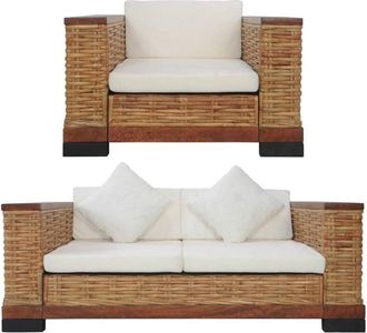 vidaXL Vidaxl - Set di Divani 2 pz con Cuscini in Rattan Naturale Marrone