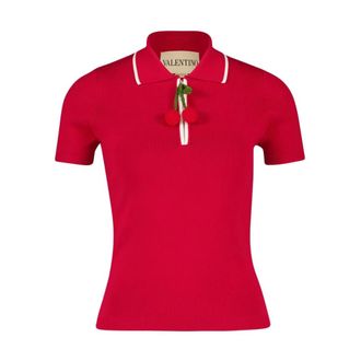 Valentino Garavani Tops, Dames, Rood, S, Katoen, Katoenen Top met Kers
