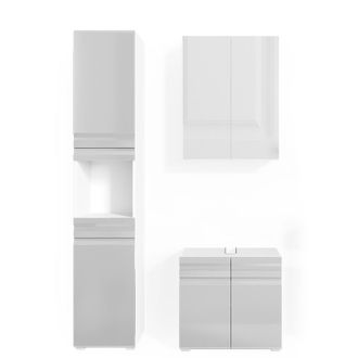 Vicco Conjunto De Muebles De Ba&ntilde;o Freddy, Blanco Alto Brillo, 3 Partes, Con Mueble Alto